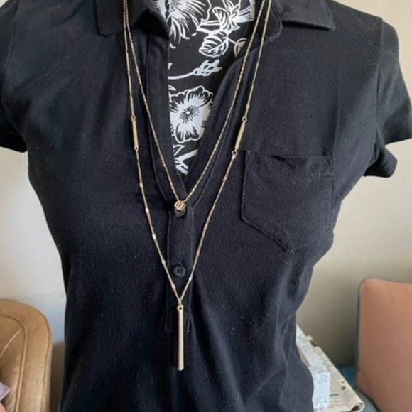 32" Liz Clairborne Gold Fancy Double Chain with a Gold Bar Lariat $ Caged Box CZ - Picture 2 of 8